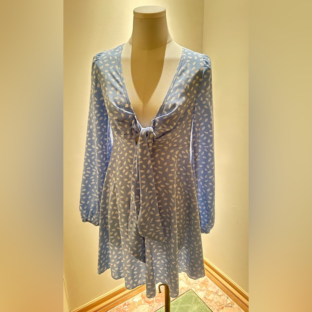 Chic Blue Patterned Dress - Picture 4 of 13